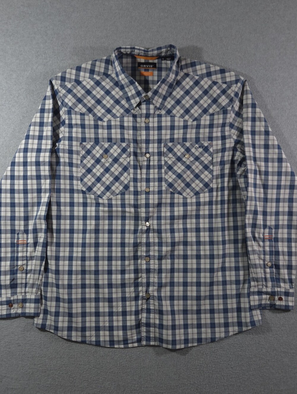Orvis Pearl Snap Shirt Mens XL Active Fit Performance Fly Fishing Western Blue